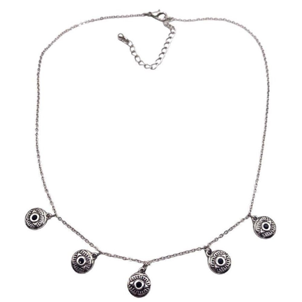 Antique Silver Evil Eye Dangle Pendant Necklace
